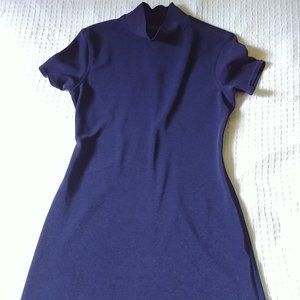 60s Style Vintage Navy Blue Mockneck Dress